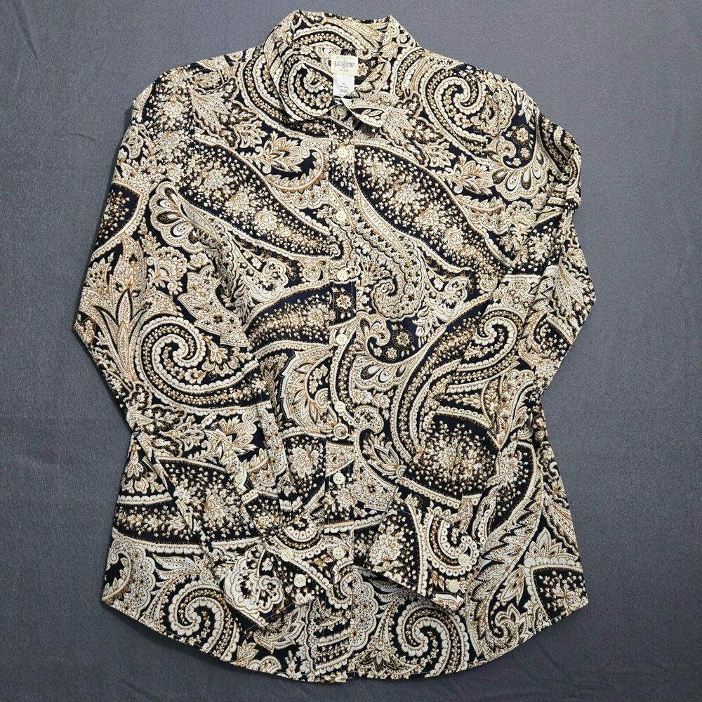 J. Crew The Perfect Shirt Women S Brown Paisley Long Sleeve Collard Button Up